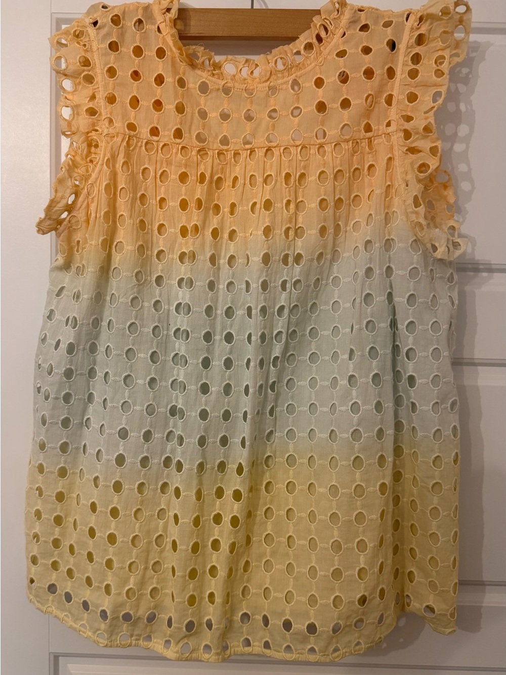 Anthropologie (Ollari)Yellow & Orange Ombre Eyelet Sleeveless Blouse - Size M